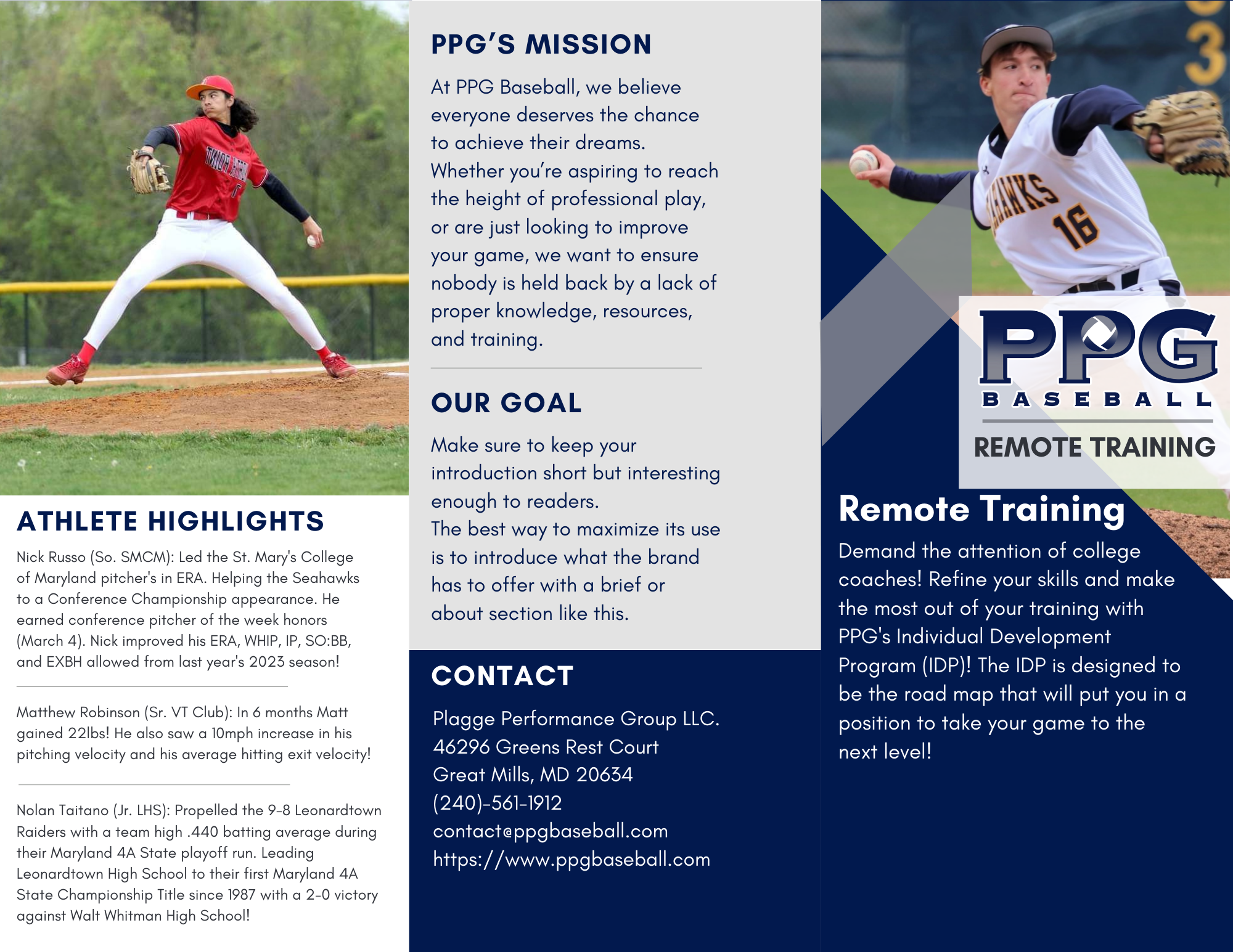PPG Baseball IDP Program Brochure — Athlete Highlights & Remote Training