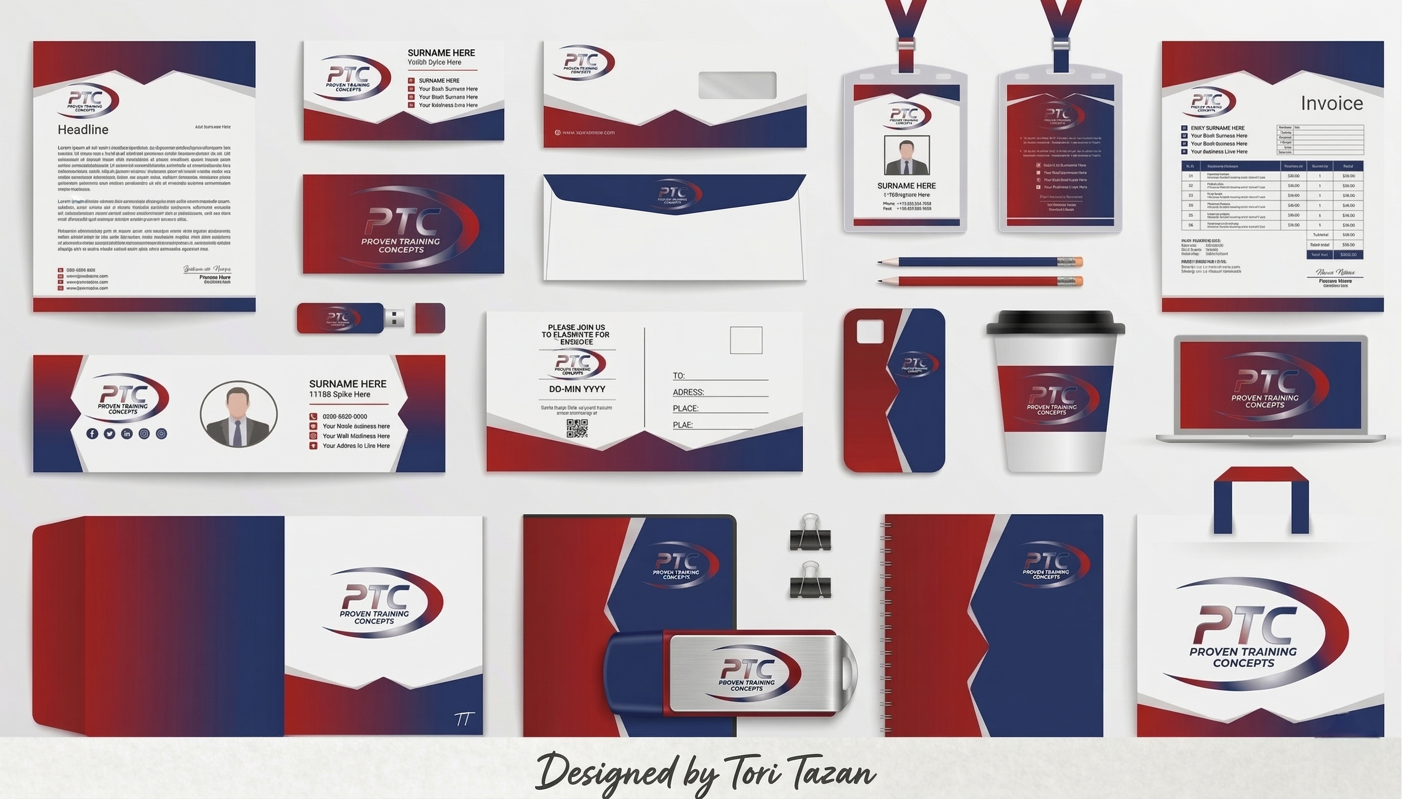 Proven Training Concepts — Full Stationery & Product Identity Mockups